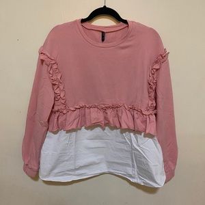 Ruffle and Cotton/Poplin Detail Sweatshirt